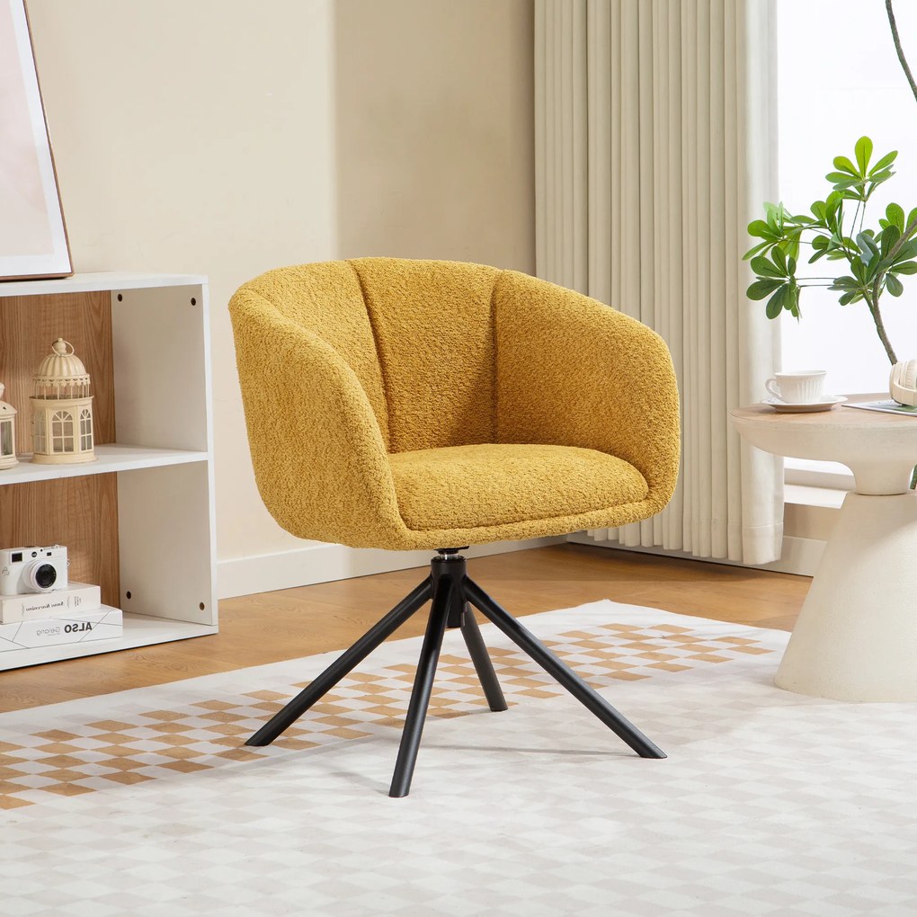 Πολυθρόνα HOMCOM, πολυθρόνα με άνετο κάθισμα, περιστρεφόμενη, χνουδωτή επένδυση, έως 120 kg, κίτρινο