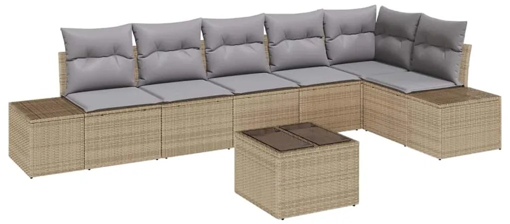 vidaXL Σετ Καναπέ Κήπου με μαξιλάρι 7 pcs Μπεζ, γκρι Πολυ ράταν