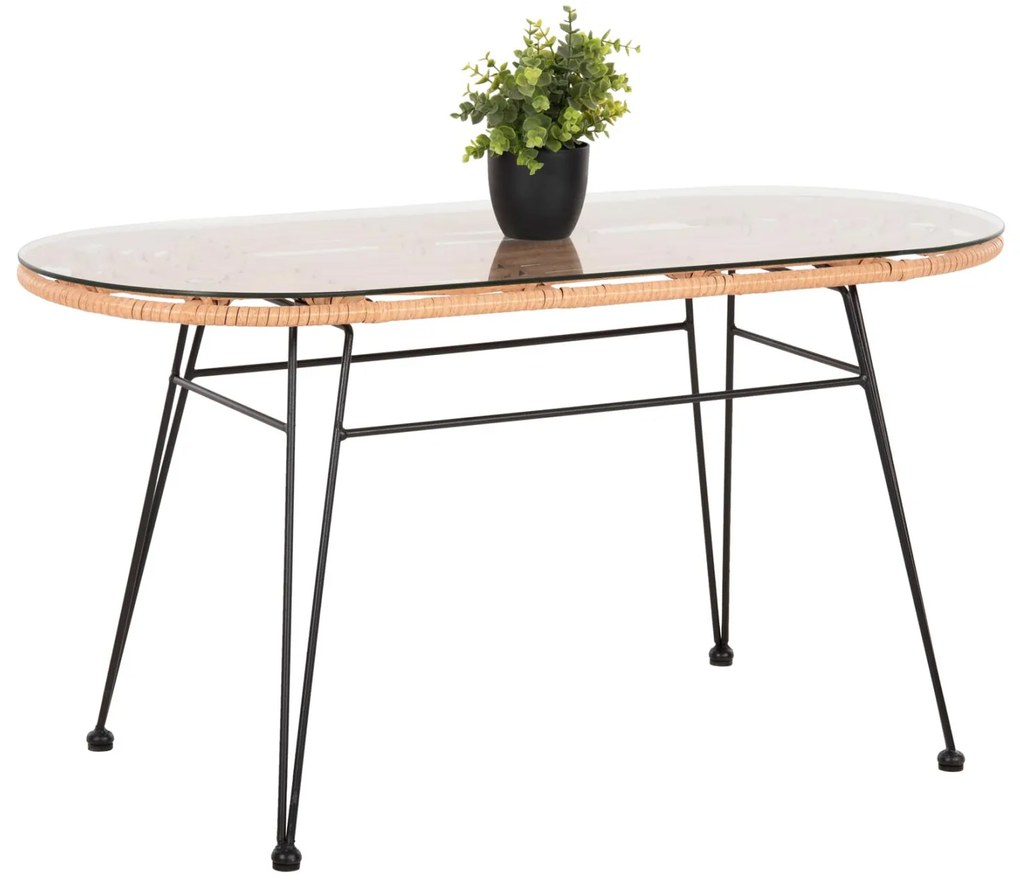 ΤΡΑΠΕΖΙ ΟΒΑΛ ΧΑΜΗΛΟ ALLEGRA ΜΠΕΖ WICKER-ΜΑΥΡΟ ΜΕΤΑΛΛΟ 100x45x51,5Υεκ.