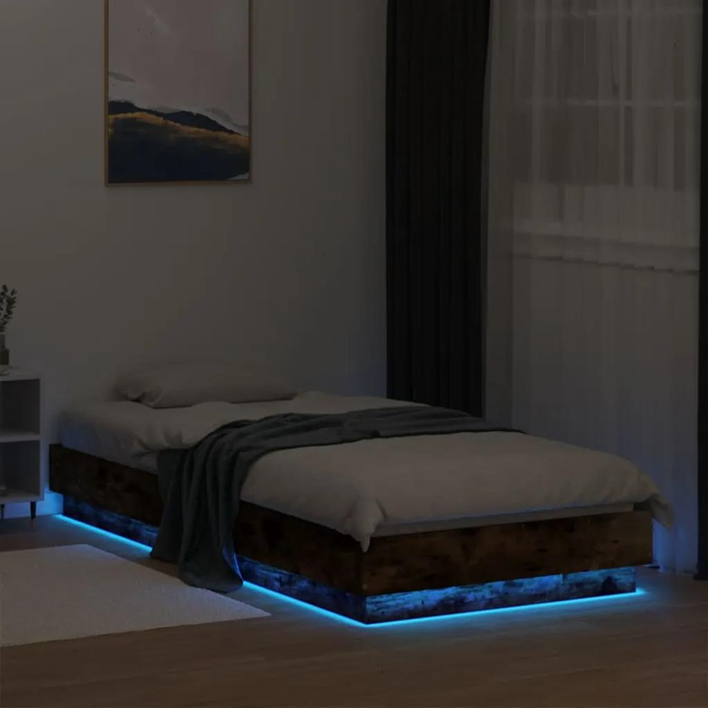 vidaXL Πλαίσιο Κρεβατιού με λυχνίες LED Καπνιστή Δρυς 90x200 εκ.