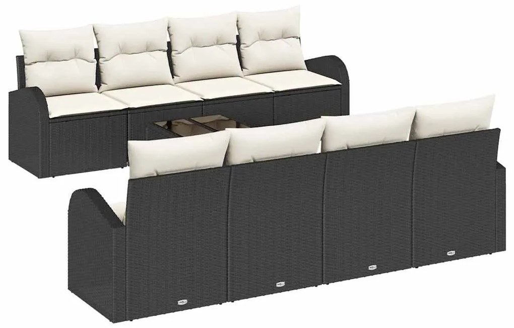 vidaXL Σετ Καναπέ Κήπου 9 pcs Μαύρο και Κρέμα συνθετικό ρατάν