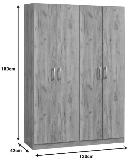 Ντουλάπα ρούχων τετράφυλλη Jonar I χρώμα oak 120x42x180εκ