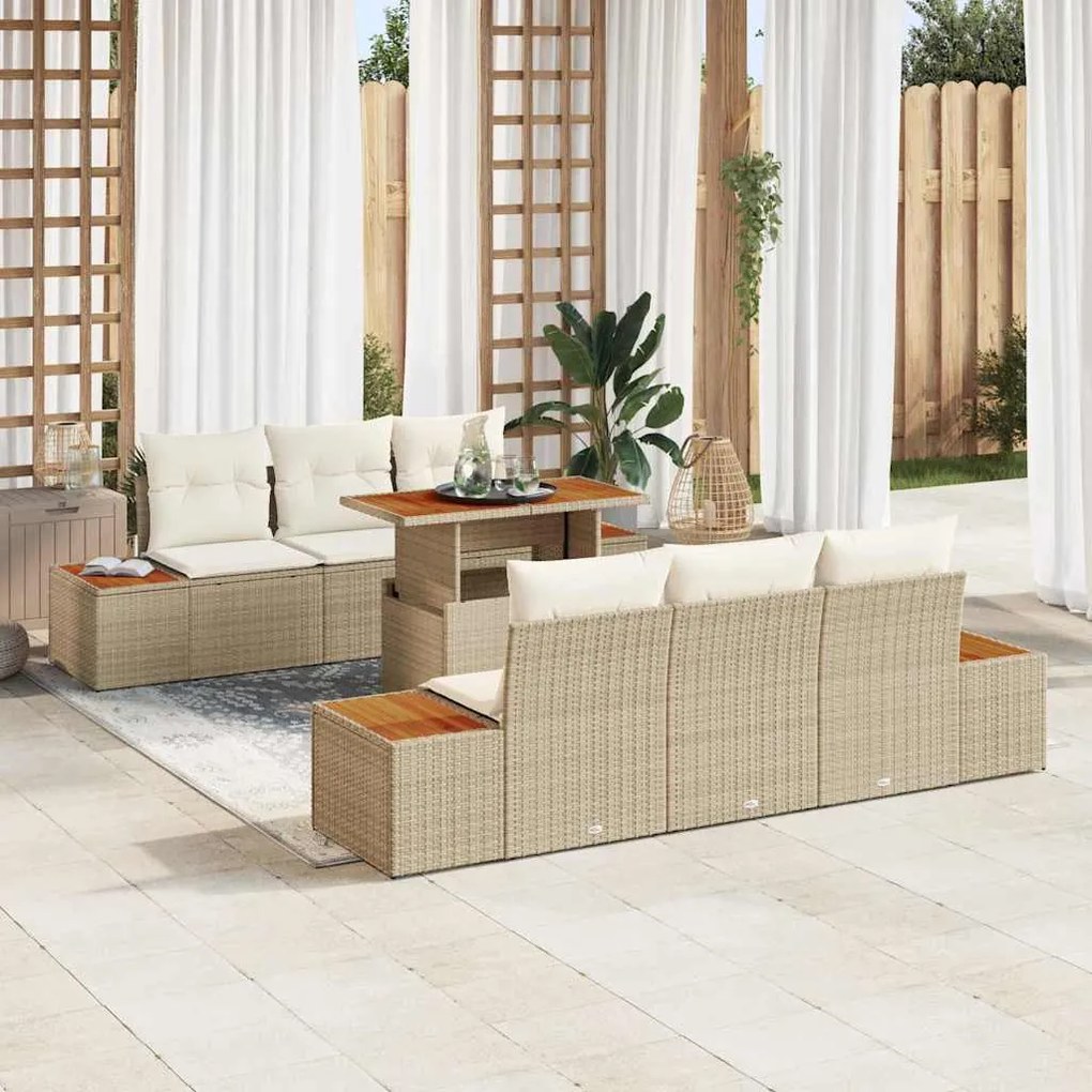 vidaXL Σέτ φαγητού για κήπο 7 pcs Μπεζ, Κρέμα 100 x 55 x 73 εκ