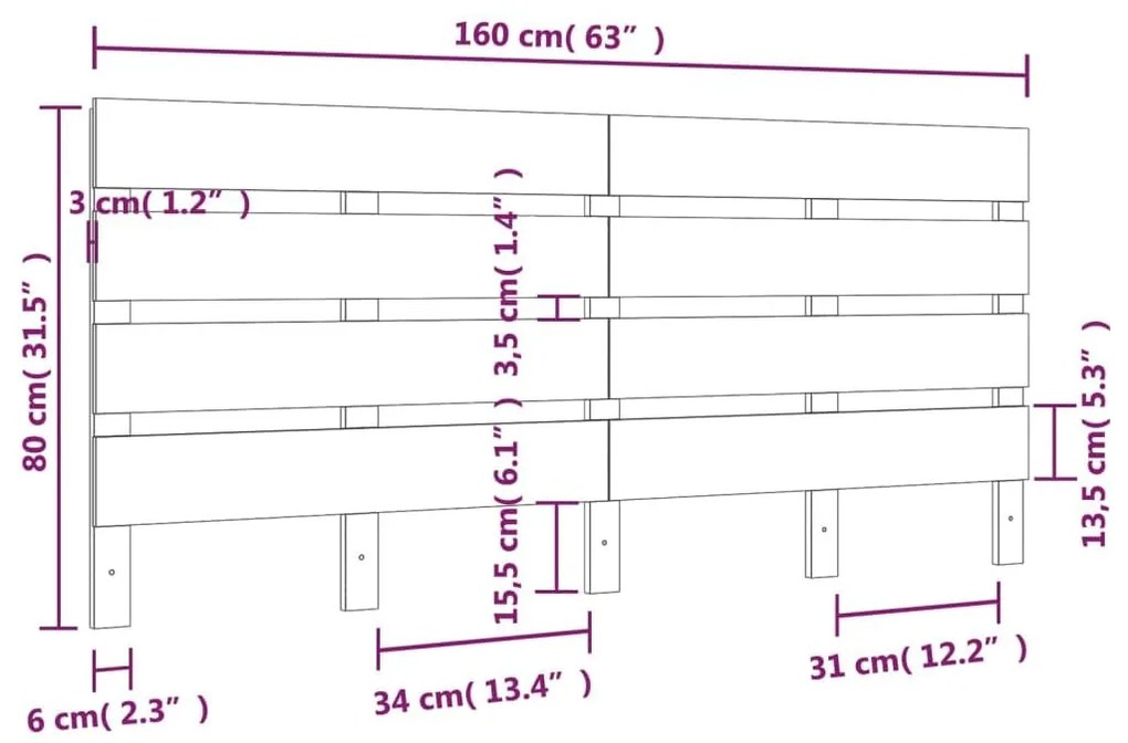 Κεφαλάρι Κρεβατιού Λευκό 160 x 3 x 80 εκ. από Μασίφ Ξύλο Πεύκου - Λευκό