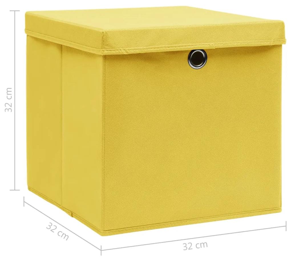 vidaXL Κουτιά Αποθήκευσης με Καπάκια 10 τεμ Κίτρινα 32x32x32εκ Ύφασμα