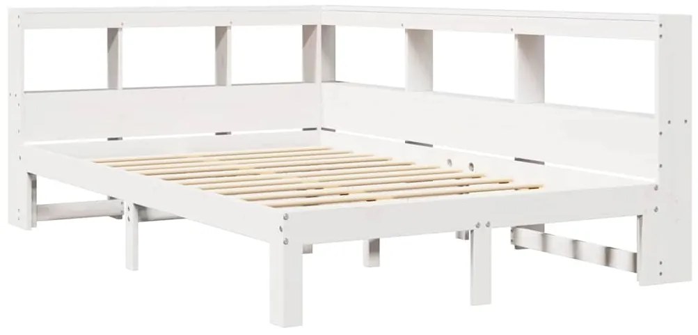 vidaXL Κρεβάτι Βιβλιοθήκη Χωρίς Στρώμα Λευκό 135x190 εκ Μασίφ Πεύκο