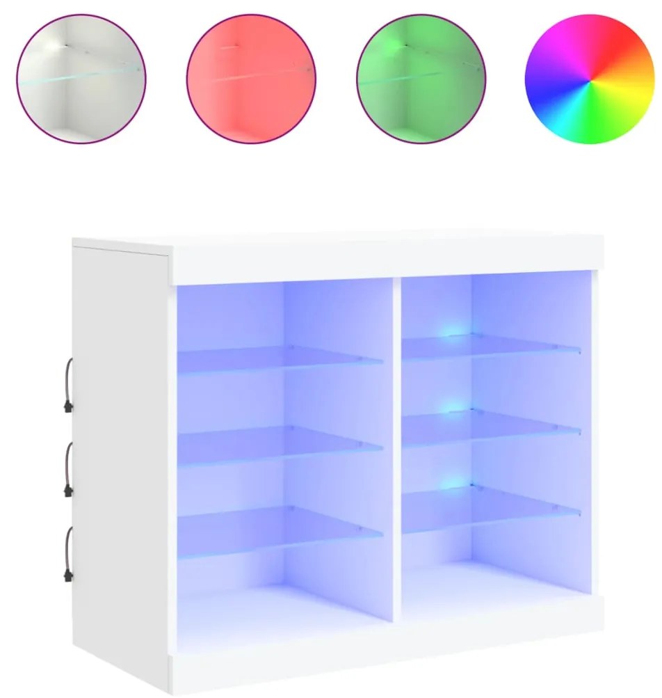vidaXL Μπουφές με Φώτα LED Λευκός 81 x 37 x 67 εκ.