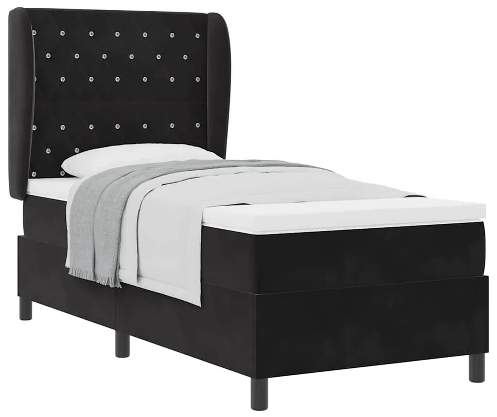 vidaXL Κρεβάτι με ελατήρια με στρώμα Μαύρο 90 x 200 cm Βελούδο