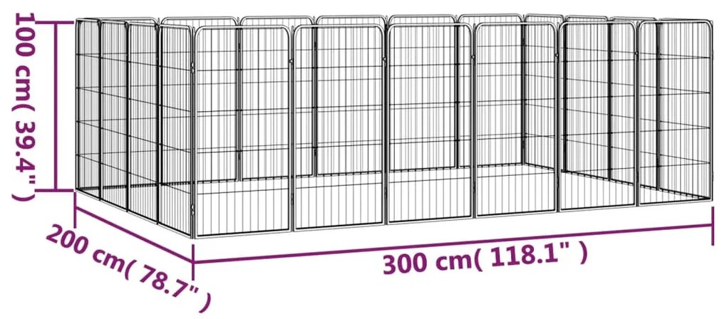 vidaXL Κλουβί Σκύλου 20 Πάνελ Μαύρο 50x100 εκ. Ατσάλι με Βαφή Πούδρας
