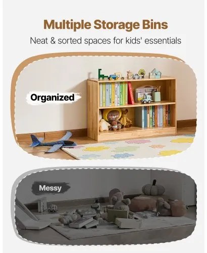 VEVOR Montessori Bookshelf, 870 mm Width Toy Storage Organizer, 2-Tier Kids Display Storage Cabinet, Daycare Furniture, Kids Bookshelf for Bedroom, Nursery, Living Room, Entryway, Preschool, Brown
