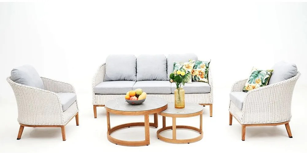 Σαλόνι Κήπου (Σετ 5Τμχ) Ibiza Ε6875 Natural-White Five Seater