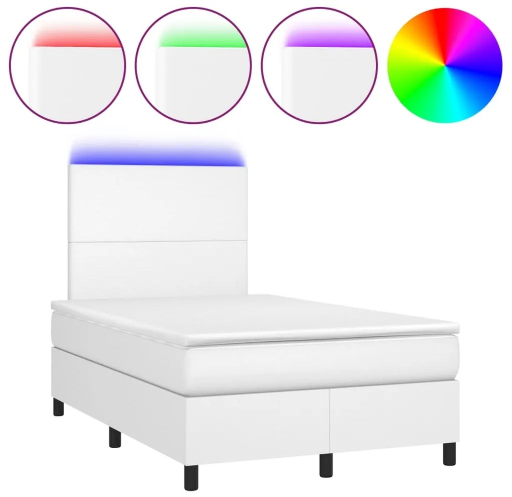 vidaXL Κρεβάτι Boxspring με Στρώμα &amp; LED Λευκό 120x190 εκ. Συνθ. Δέρμα