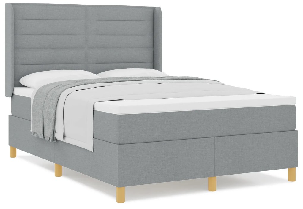 vidaXL Κρεβάτι Box Spring με Στρώμα Ανοιχτό Γκρι 140x200 εκ. Υφασμάτινο