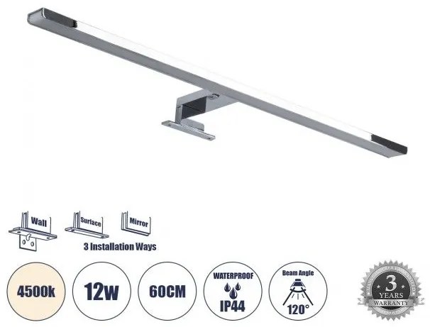 Απλίκα Καθρέπτη Μπάνιου LED 12W 1400 lm NINA Globostar 60422 Νίκελ Ματ