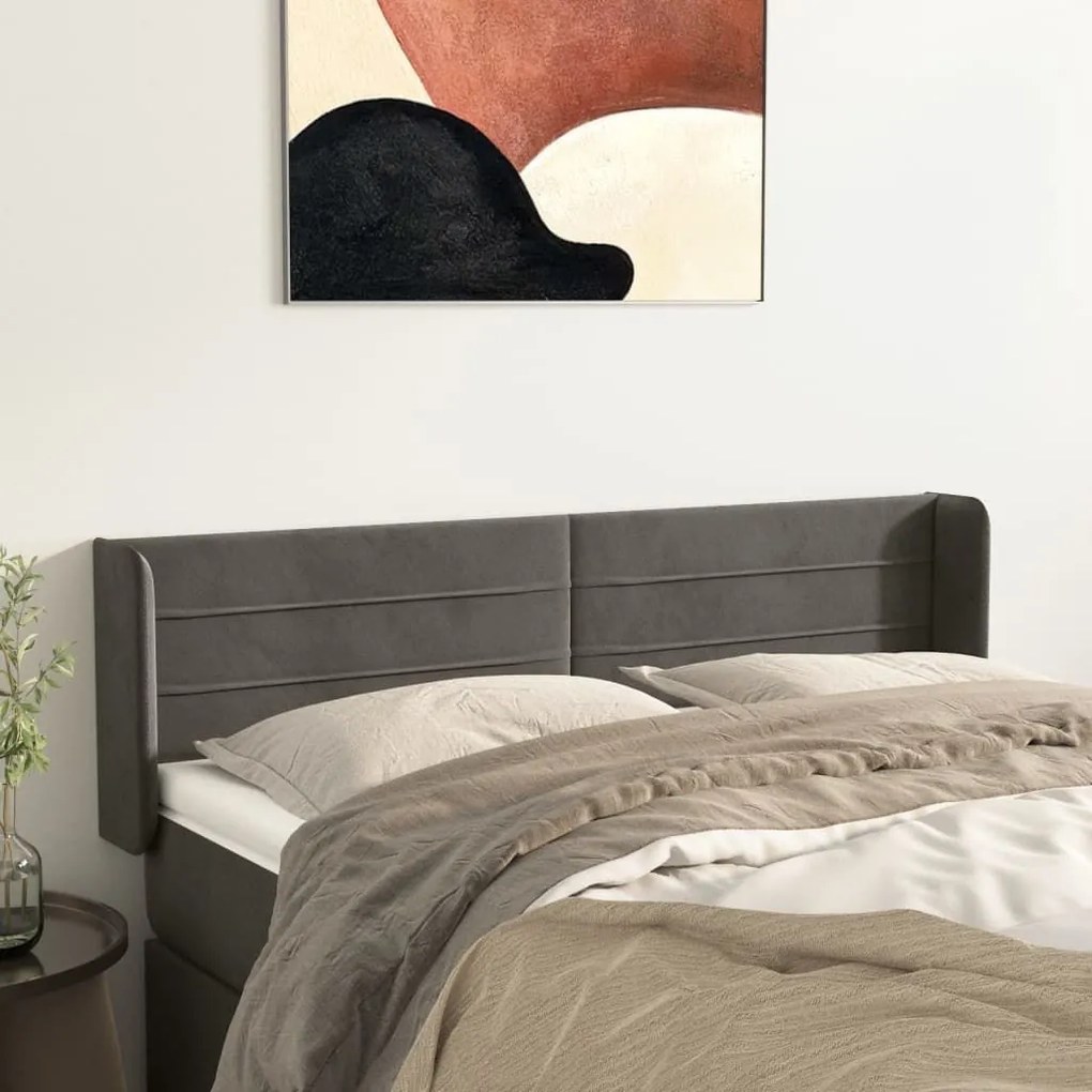 Κεφαλάρι με Πτερύγια Σκούρο Γκρι 147x16x78/88 εκ. Βελούδινο 3118957