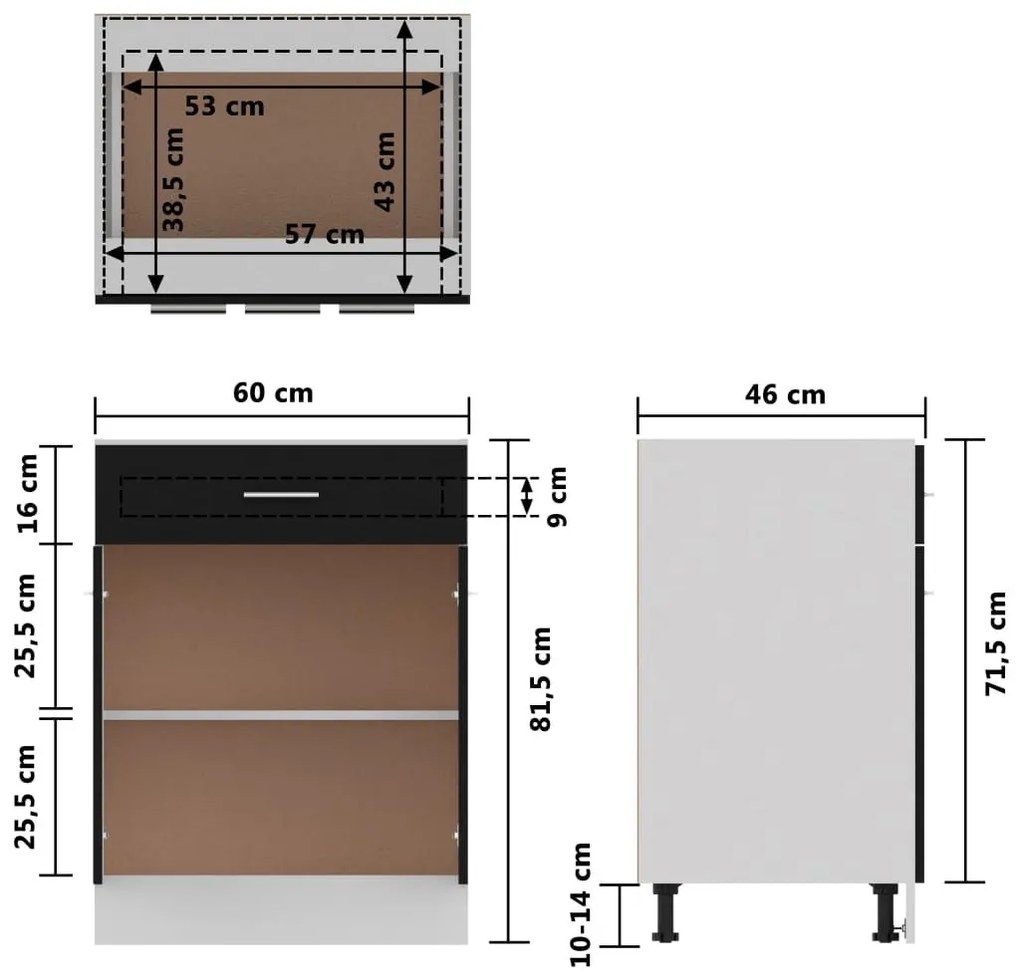 Ντουλάπι με Συρτάρι Μαύρο 60x46x81,5 εκ. Επεξ. Ξύλο - Μαύρο