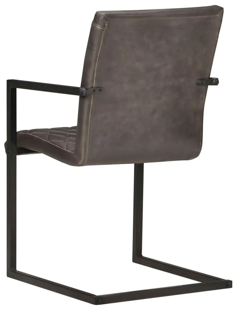 Καρέκλες Τραπεζαρίας 6 τεμ. Γκρι από Γνήσιο Δέρμα - Γκρι