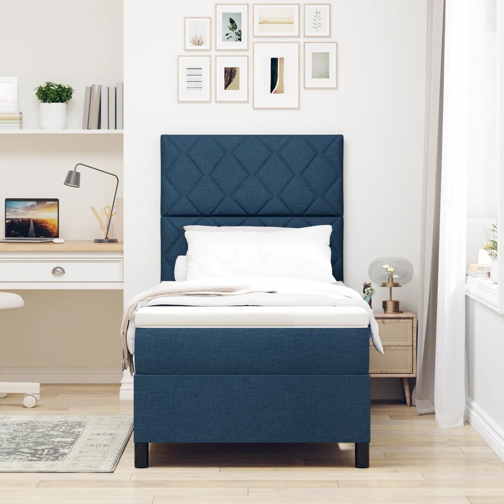 vidaXL Κρεβάτι box spring με στρώμα και μπλε LED, 90 x 190 εκ. Υφάσματος.