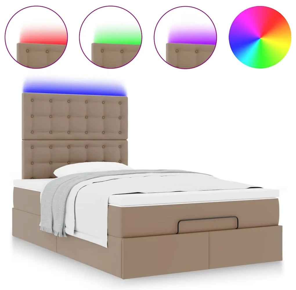 Οθωμανικό κρεβάτι με στρώμα &amp; LEDs Cappucino Faux Leather - Καφέ