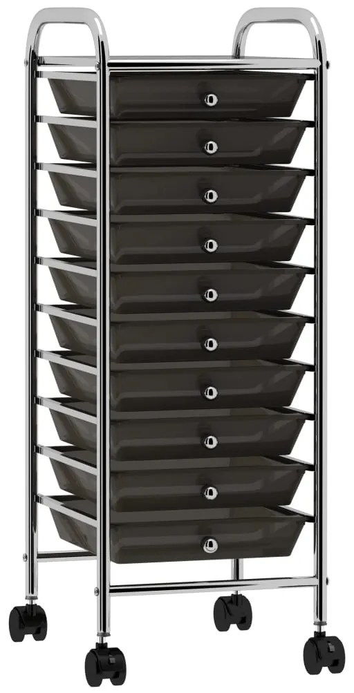 vidaXL Τρόλεϊ με 10 Συρτάρια Φορητό Μαύρο Πλαστικό