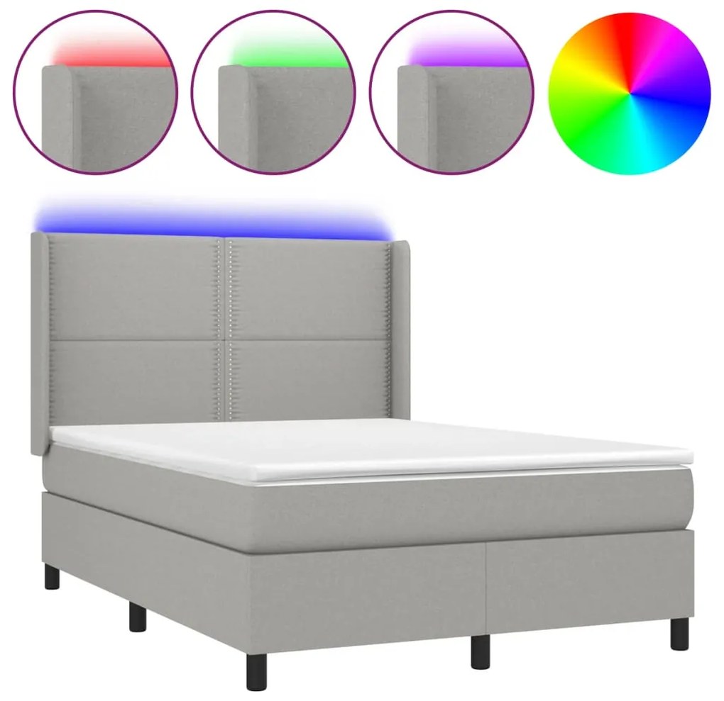 vidaXL Κρεβάτι Boxspring με Στρώμα &amp; LED Αν.Γκρι 140x190εκ. Υφασμάτινο
