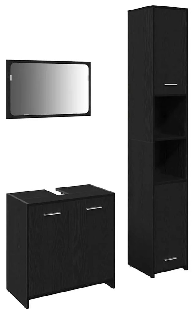 vidaXL Έπιπλα Μπάνιου Επιτοίχιο 3 pcs Μαύρη Οξυά 30 x 30 x 183.5 εκ.