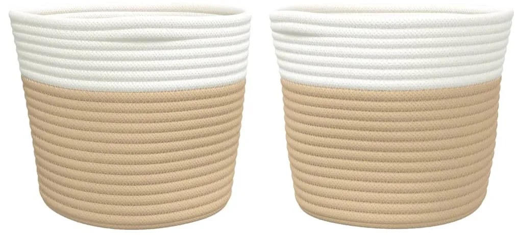 vidaXL Καλάθια Αποθήκευσης 2 τεμ. Μπεζ/Λευκό Ø24 x 18 εκ. Βαμβακερά