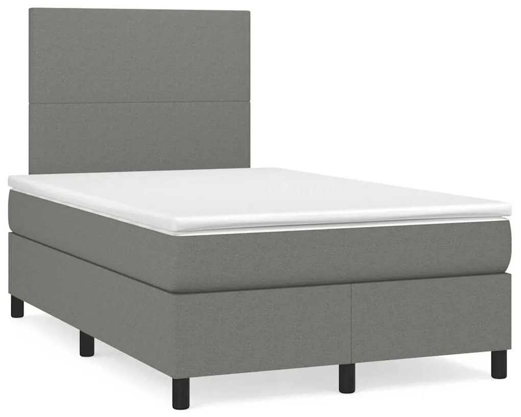 vidaXL Κρεβάτι Boxspring με Στρώμα & LED Σκ.Γκρι 120x190εκ. Υφασμάτινο