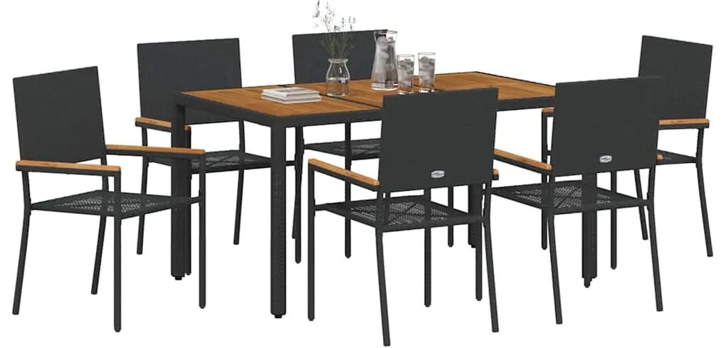 vidaXL Σέτ φαγητού για κήπο 7 pcs Μαύρος, Ξύλο 150 x 90 x 75 cm