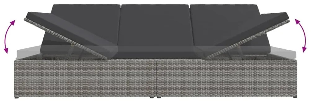 vidaXL Ξαπλώστρα-Καναπές Σκούρο Γκρι από Συνθετικό Ρατάν με Μαξιλάρια