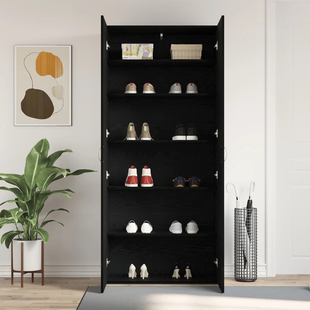 vidaXL Ντουλάπα Παπουτσιών Μαύρο Δρυς 80x35,5x180 εκ Επεξεργασμένο Ξύλο
