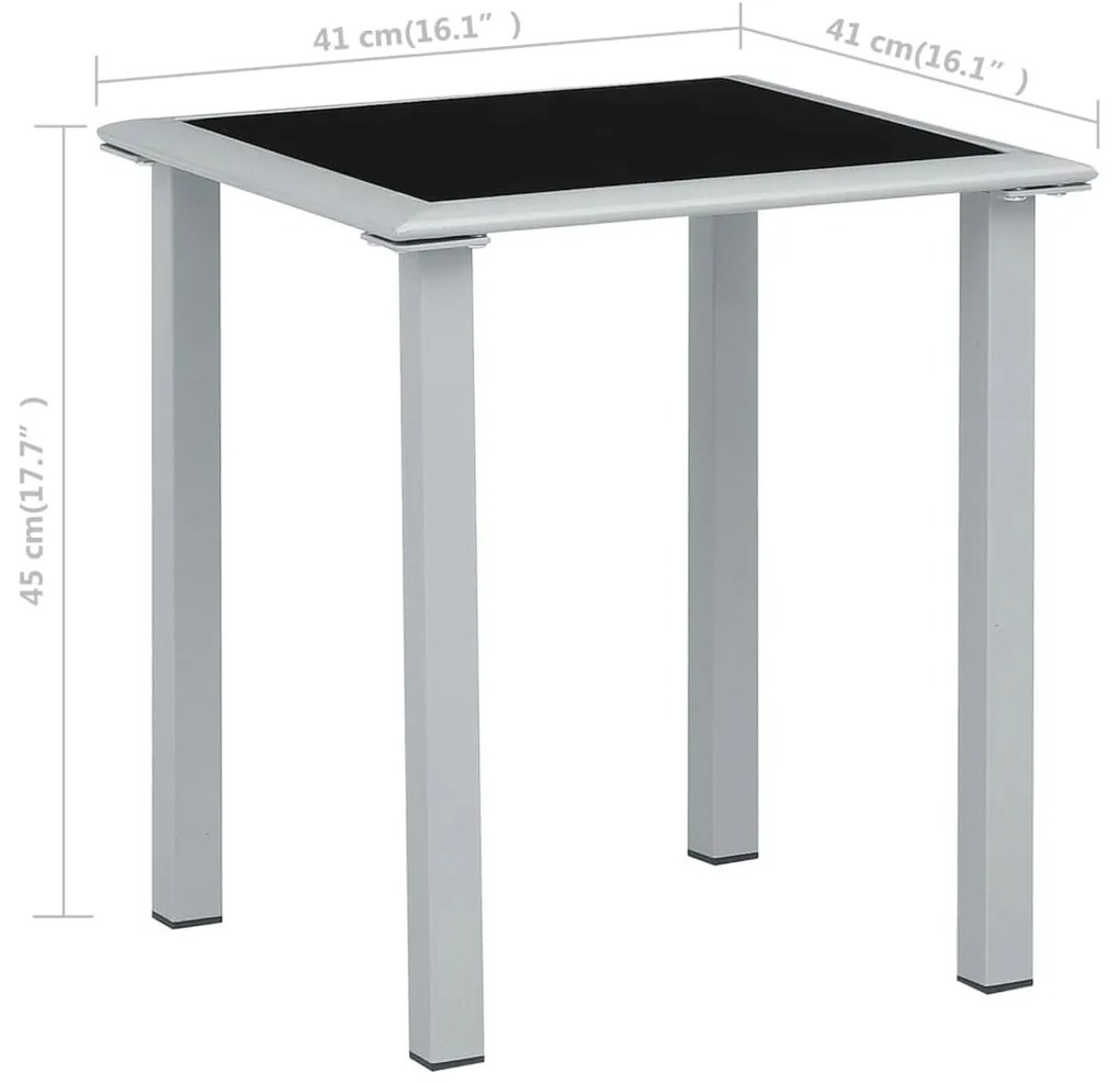 310541  GARDEN TABLE BLACK AND SILVER 41X41X45 CM STEEL AND GLASS 310541