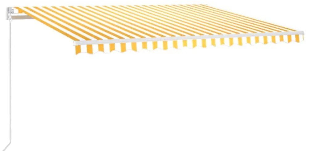 vidaXL Τέντα Αυτόματη με LED &amp; Αισθ. Ανέμου Κίτρινο/Λευκό 450x300 εκ.