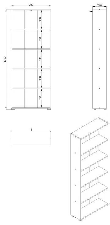 Βιβλιοθήκη Tomar 5 Γκρί Δρύς 70x24,5x176,5 εκ. 70x24.5x176.5 εκ.