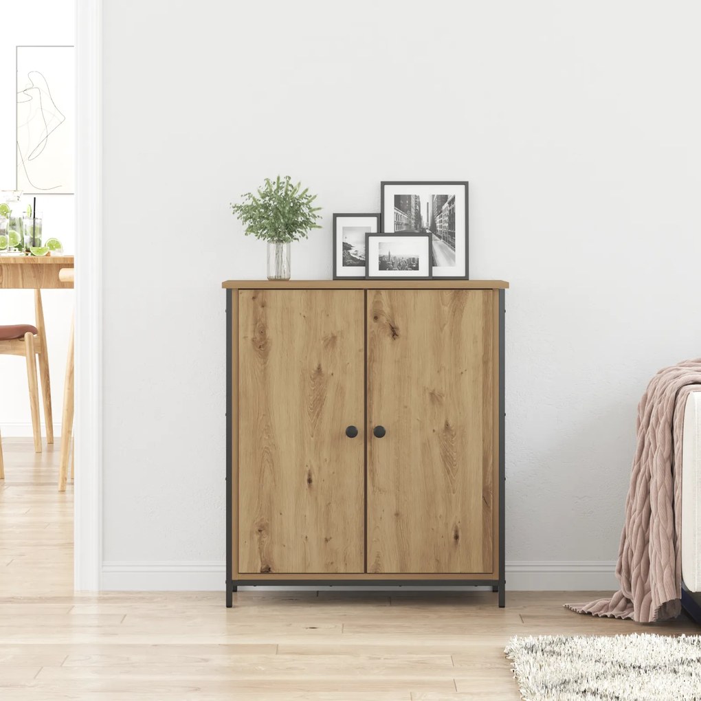 vidaXL Μπουφές Μασίφ Ξύλο Δρυός 70x30x80 εκ. Μοριοσανίδα και Μέταλλο