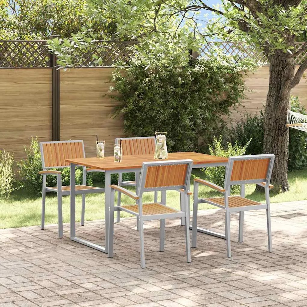 vidaXL Σετ Εξωτερικής Τραπεζαρίας 5 Τεμαχίων Γκρι Μεταλλικό και Ξύλο Ακακίας