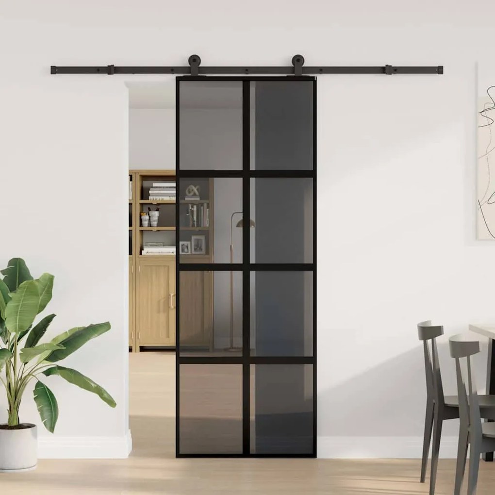 vidaXL Συρόμενη πόρτα με σετ υλικού 76x205 cm από γυαλί&amp;Αλουμίνιο
