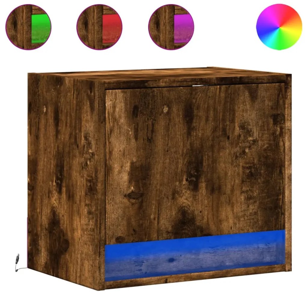 vidaXL Κομοδίνα Επιτοίχια με Φώτα LED 2 τεμ. Καπνιστή Δρυς