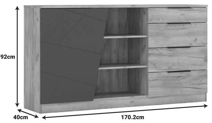 Μπουφές Phoebe pakoworld σε sonoma - γκρι απόχρωση 170.2x40x92εκ