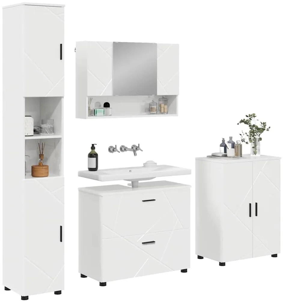vidaXL Σετ Επίπλων Μπάνιου 4 pcs Γυαλιστερό λευκό 30 x 35 x 192 εκ.