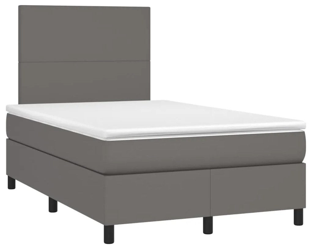 vidaXL Κρεβάτι Boxspring με Στρώμα &amp; LED Γκρι 120x200 εκ. Συνθ. Δέρμα