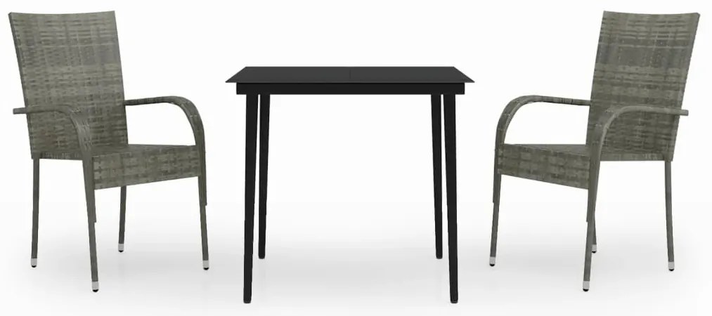vidaXL Σετ Τραπεζαρίας Κήπου 3 Τεμαχίων Γκρι / Μαύρο