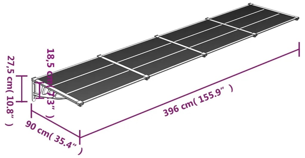 vidaXL Στέγαστρο Πόρτας Μαύρο 396 x 90 εκ. από Πολυκαρβονικό