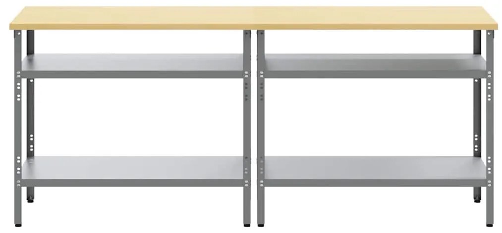 vidaXL Σετ πάγκου εργασίας με ράφι 2 pcs Γκρι 200 x 55 x 85 εκ Ατσάλι