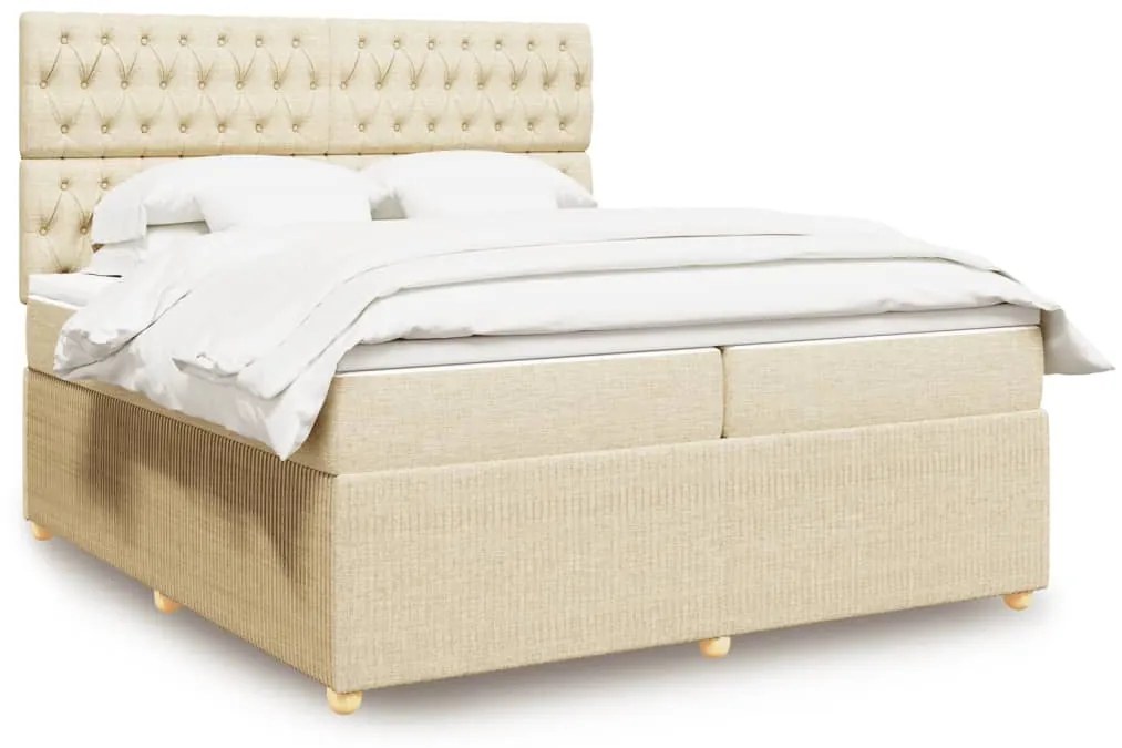 Κρεβάτι Boxspring με Στρώμα Κρεμ 200x200 εκ. Υφασμάτινο - Κρεμ