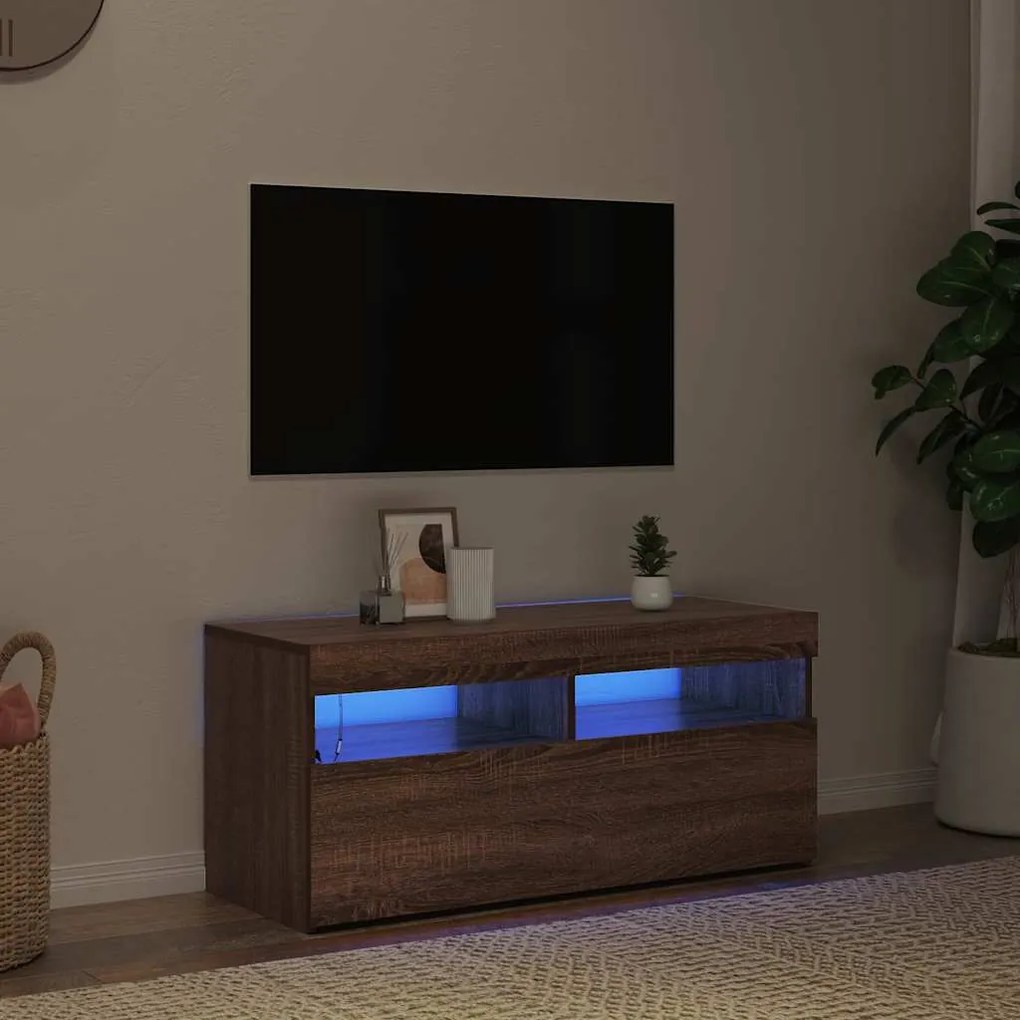 vidaXL Έπιπλο Τηλεόρασης με LED Καφέ Δρυς 90 x 35 x 40 εκ.