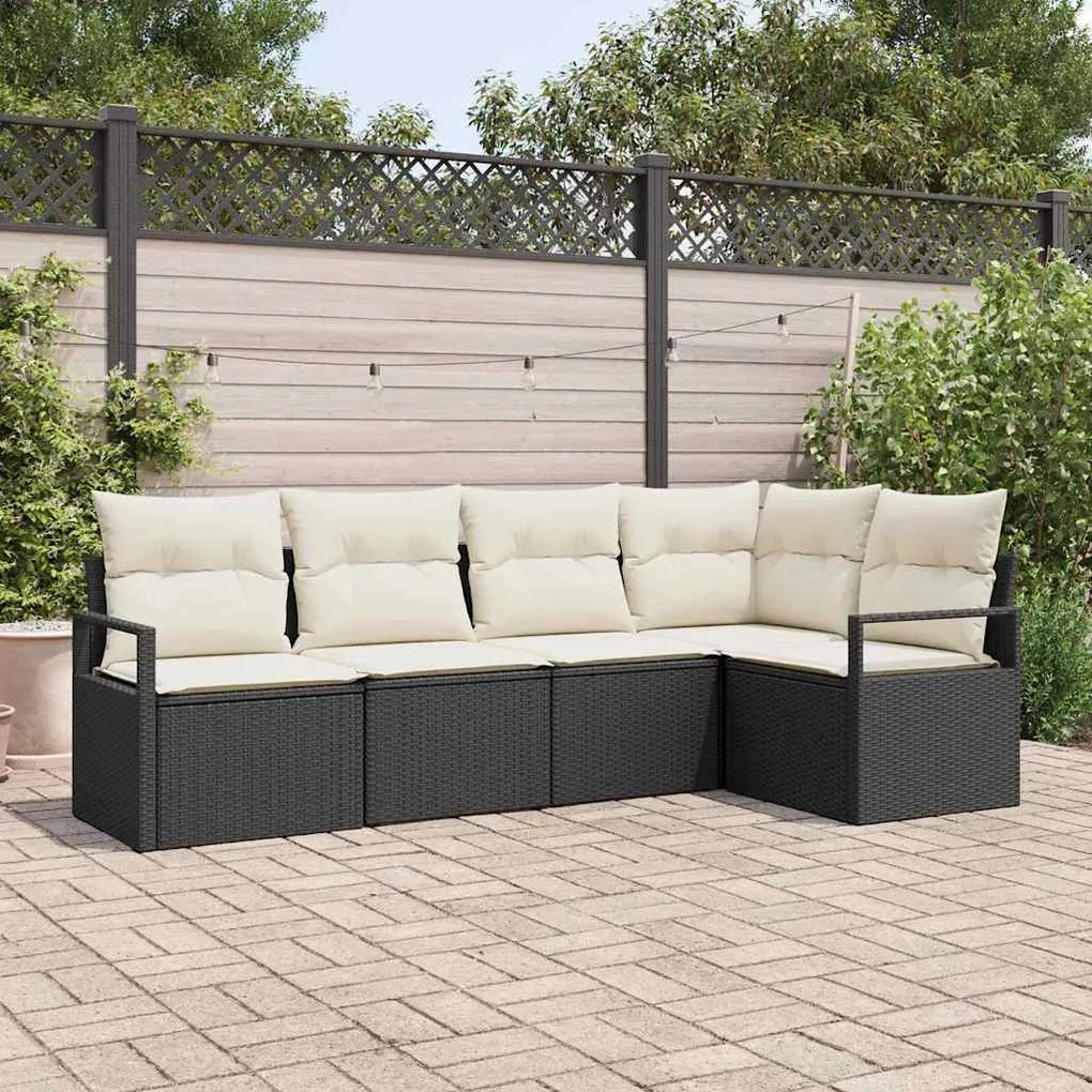 vidaXL Σετ Καναπέ Κήπου 5 pcs Μαύρο, Κρέμα Πολυ rattan, βαμμένο ατσάλι