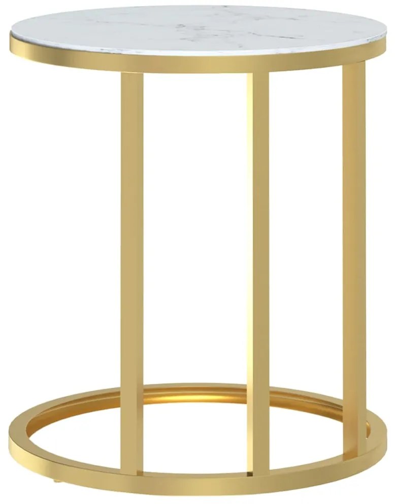 vidaXL Τραπέζι Βοηθητικό Χρυσό / Λευκό Μάρμαρο 45 εκ. από Ψημένο Γυαλί