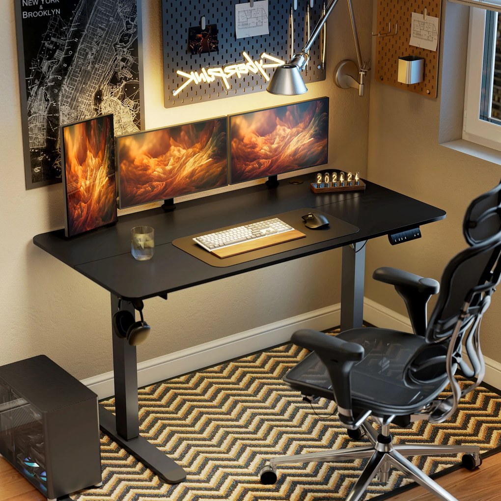 Vinsetto Γραφείο Όρθιας Εργασίας Ρυθμιζόμενο σε Ύψος Γραφείο Υπολογιστή, 140 cm x 70 cm x 116 cm, Μαύρο