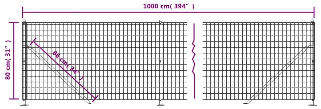 vidaXL Συρματόπλεγμα Περίφραξης Ανθρακί 0,8x10 μ. με Βάσεις Φλάντζα